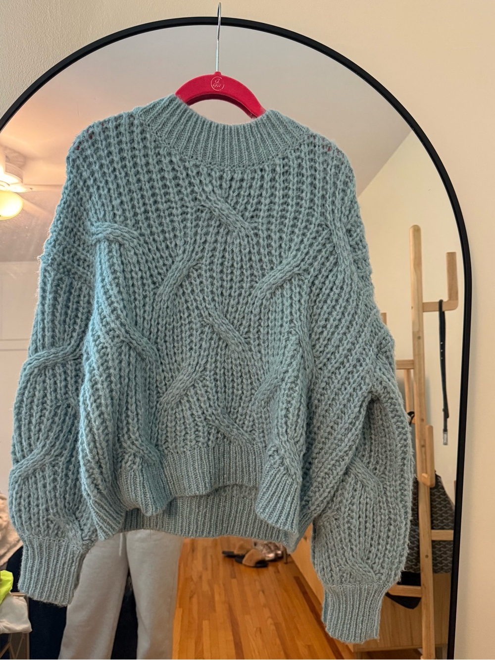 Lush Cable Knit Turtleneck Sweater - Light Blue